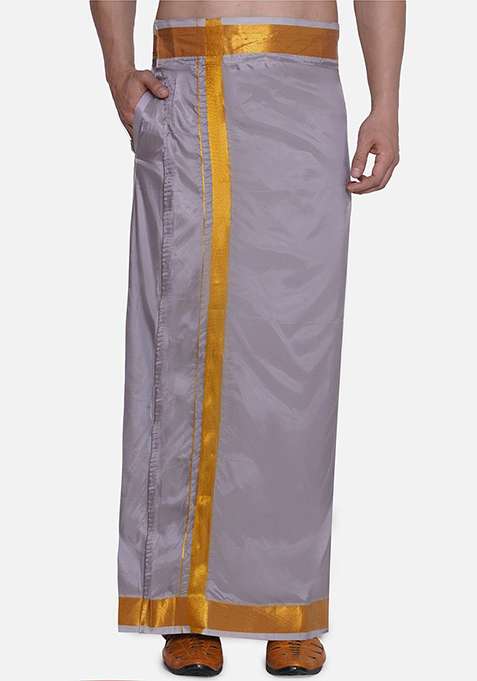 Grey Border Detail Veshti For Men
