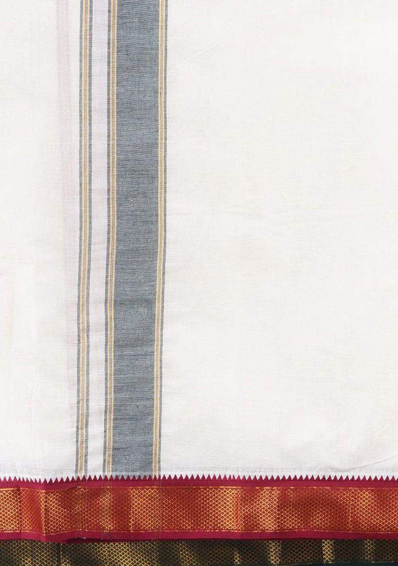 Cream Kora Cotton Panchakacham With Angavasthram For Men - Indya