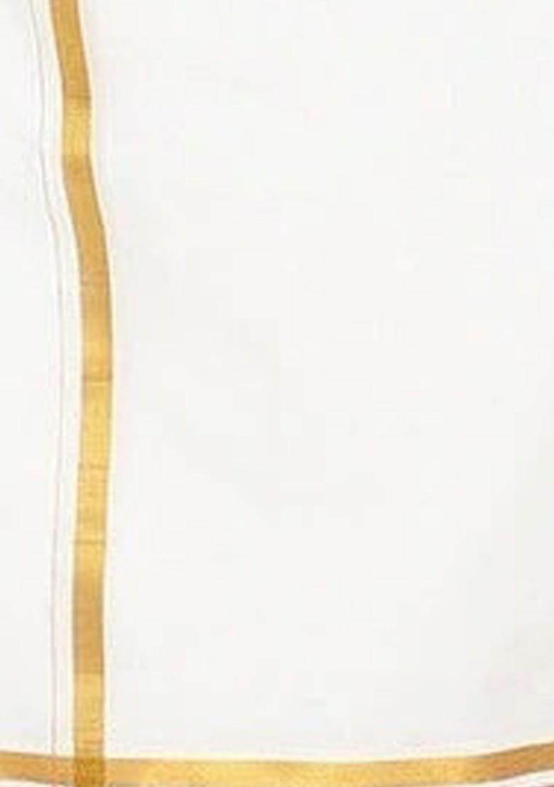 White Pack Of 2 Pure Cotton Zari Border Veshtis For Men - Indya