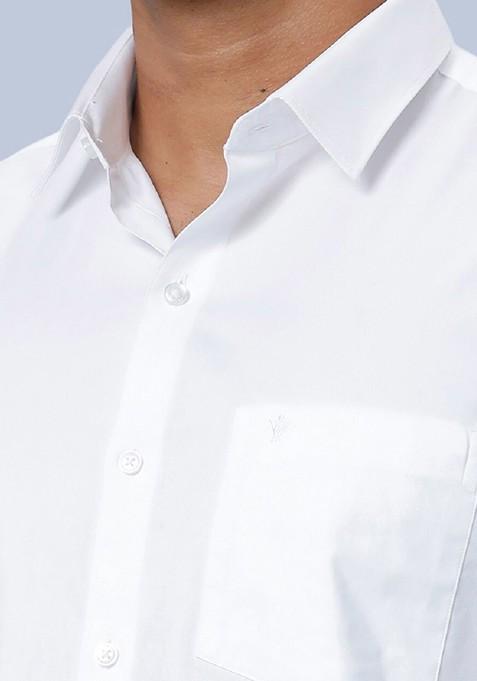 White Shirt Collar Long Sleeves Shirt With Veshti For Men