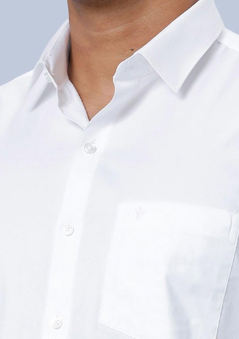 White Shirt Collar Short Sleeves Shirt With Veshti For Men