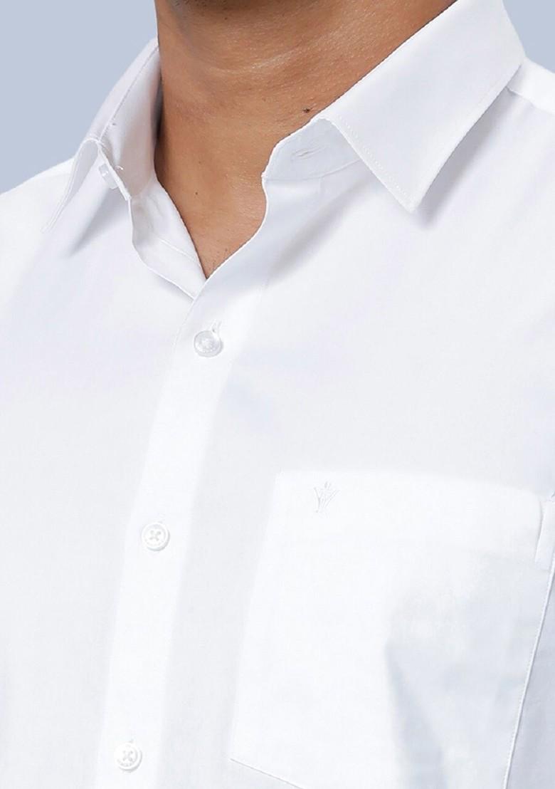 White Shirt Collar Short Sleeves Shirt With Veshti For Men