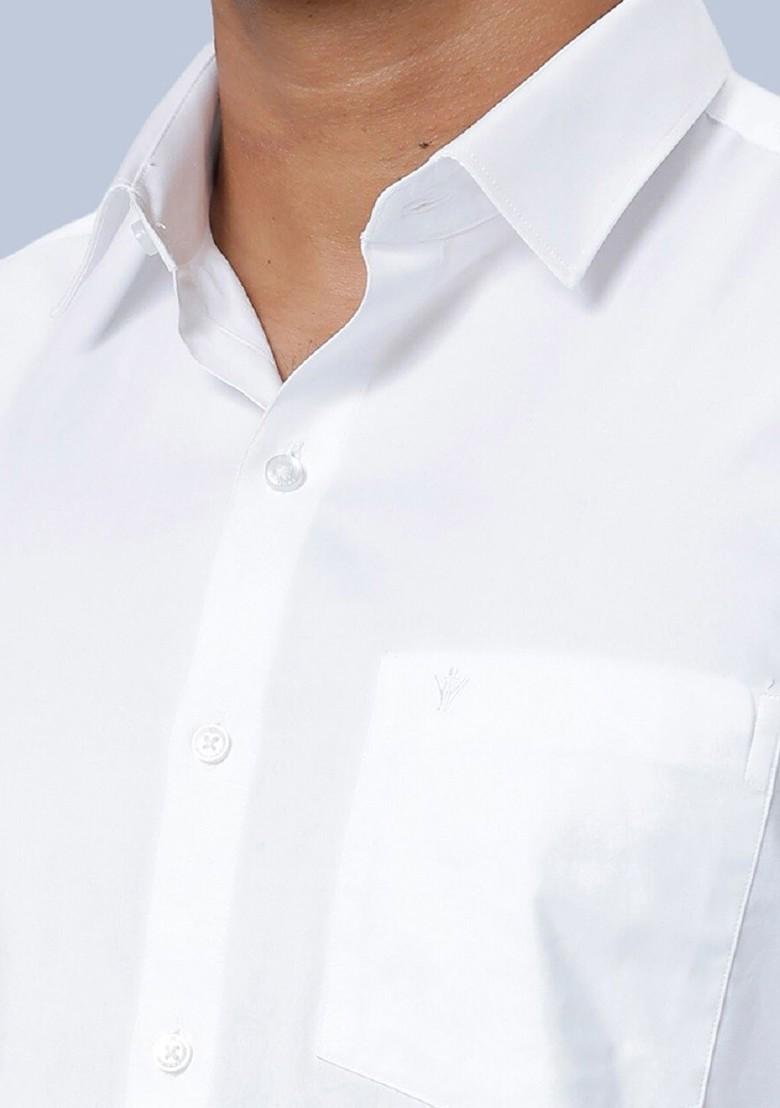 White Shirt Collar Short Sleeves Shirt With Veshti For Men