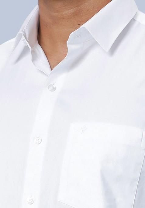 White Shirt Collar Short Sleeves Shirt With Veshti For Men