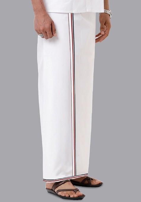 White Shirt Collar Long Sleeves Shirt With Veshti For Men