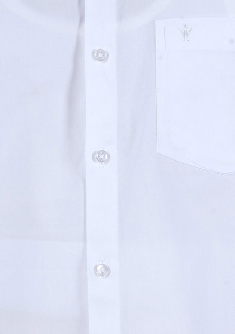 White Pure Cotton Shirt With Gold Zari Veshti Set For Men - Indya