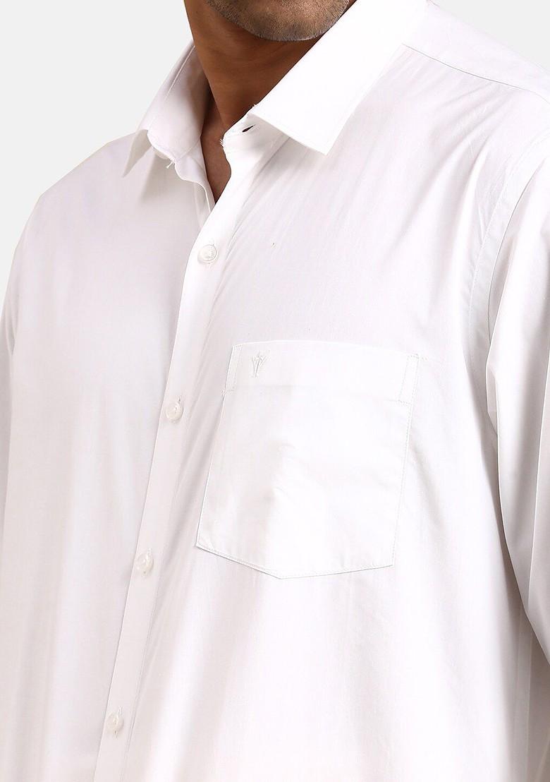 White Pure Cotton Shirt With Veshti And Angavastram For Men
