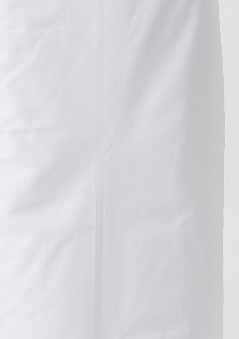 White Mandarin Collar Pure Cotton Kurta With Veshti For Men