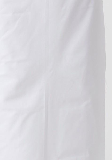 White Mandarin Collar Pure Cotton Kurta With Veshti For Men