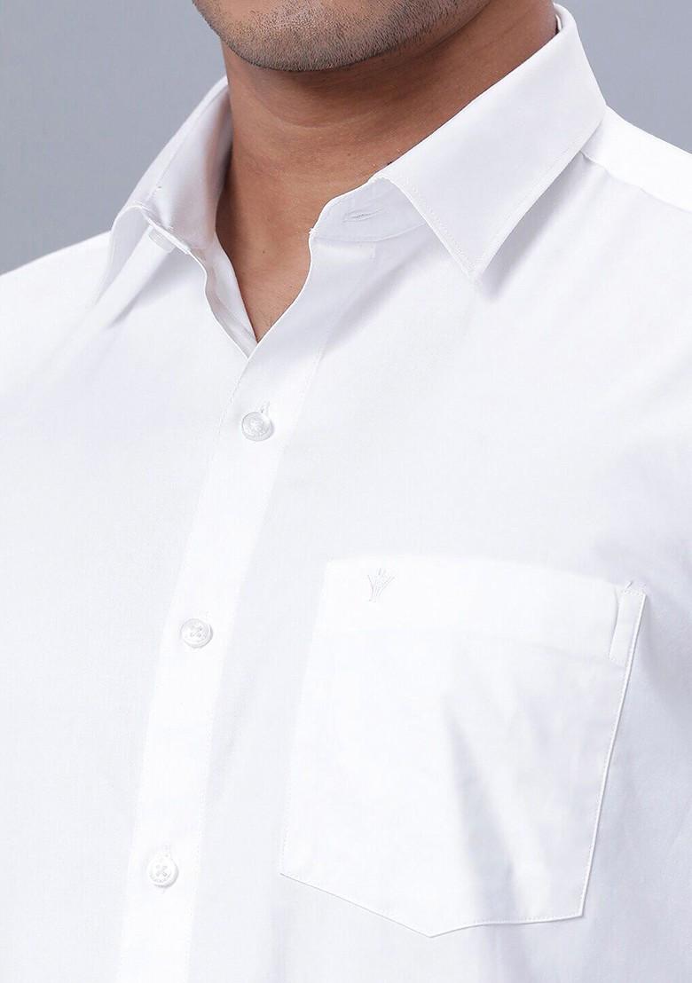 White Long Sleeves Pure Cotton Shirt With Golden Jari Veshti For Men