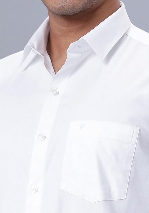 White Long Sleeves Pure Cotton Shirt With Golden Jari Veshti For Men