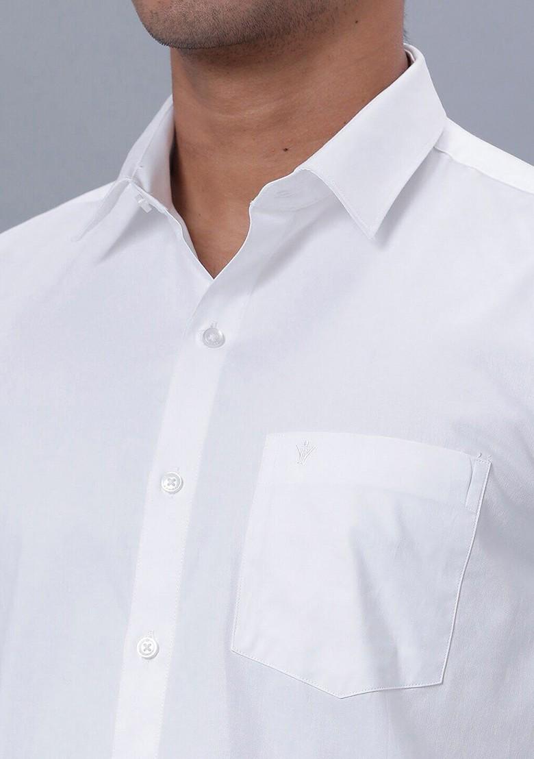 White Pure Cotton Long Sleeve Shirt With Zari Border Veshti For Men