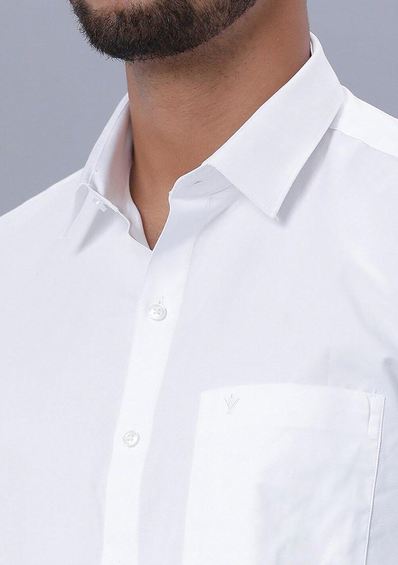 White Shirt Collar Long Sleeves Pure Cotton Shirt With Veshti For Men