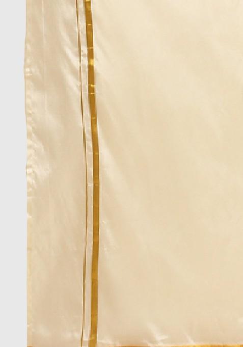 Cream Shirt Collar Long Sleeves Shirt And Veshti With Angavastram For Men