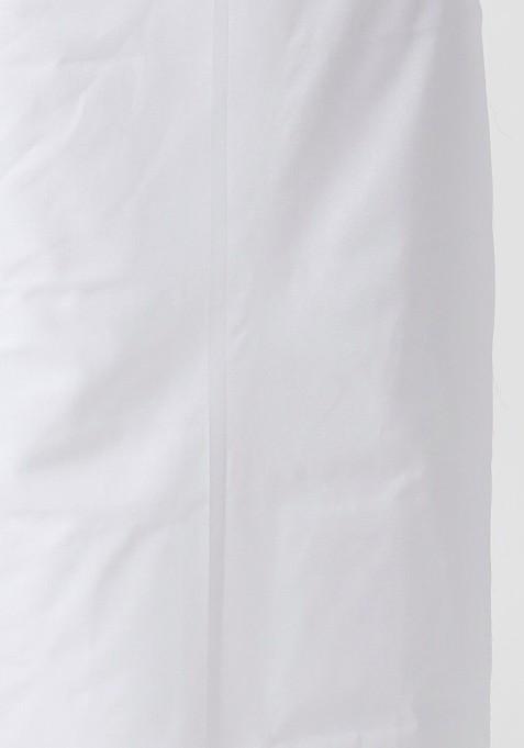 White Mandarin Cotton Kurta And Veshti For Men