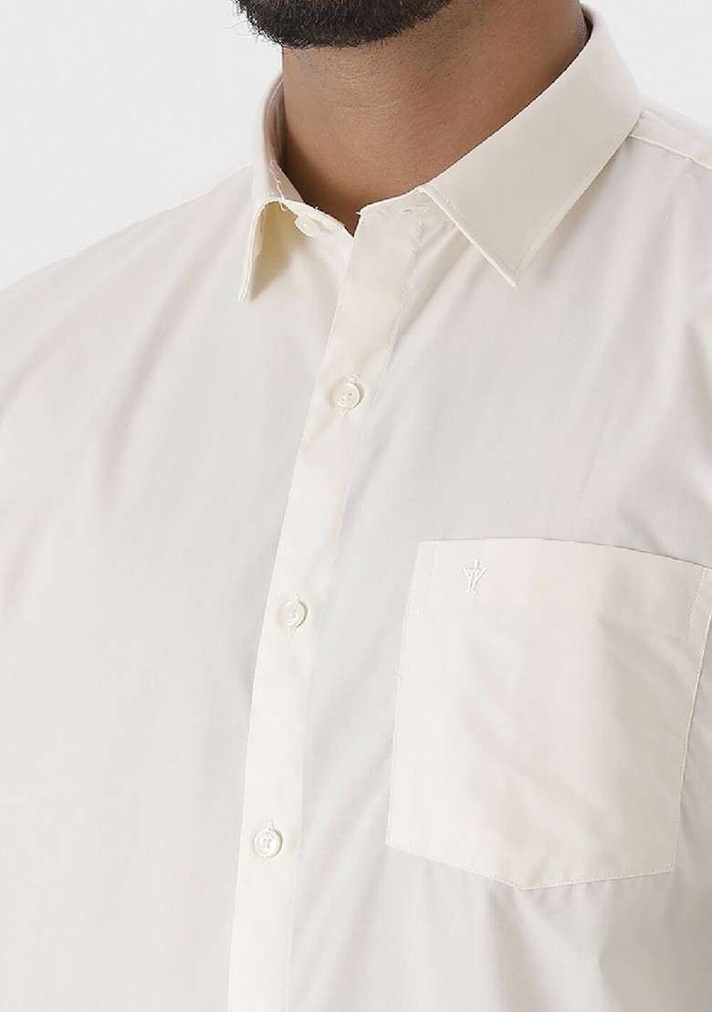 Beige Cotton Shirt With Veshti Set For Men - Indya