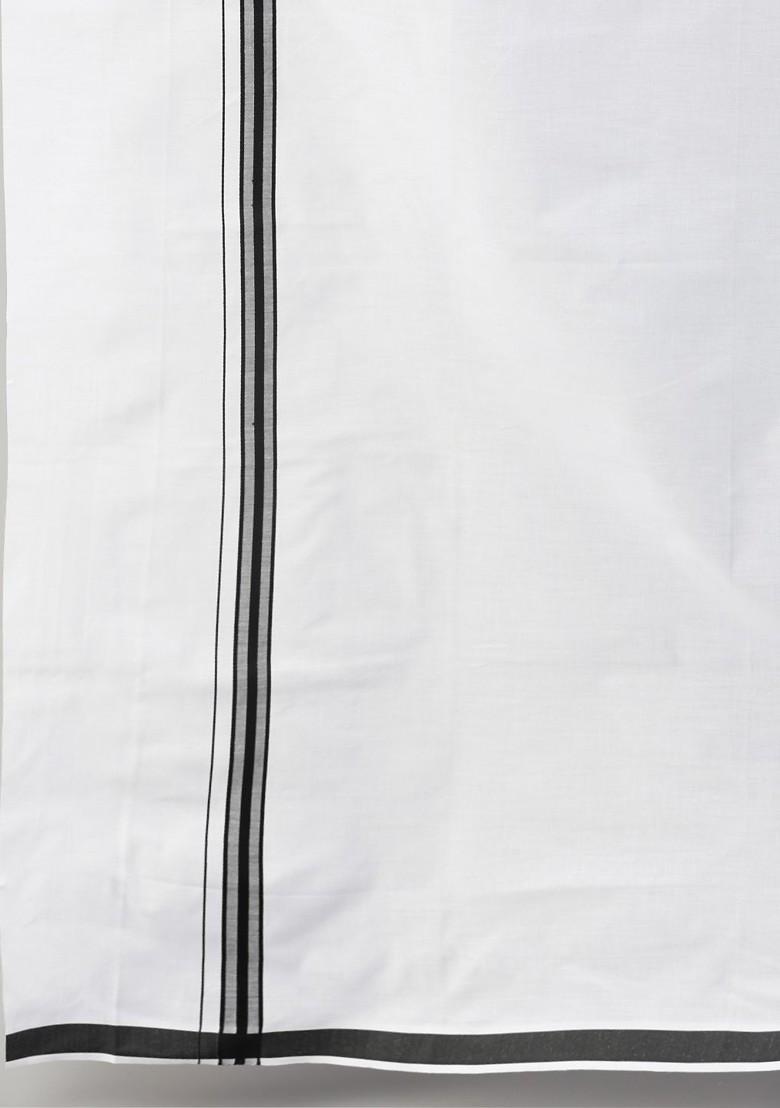 Black Long Sleeves Shirt With Border Detailed Veshti For Men