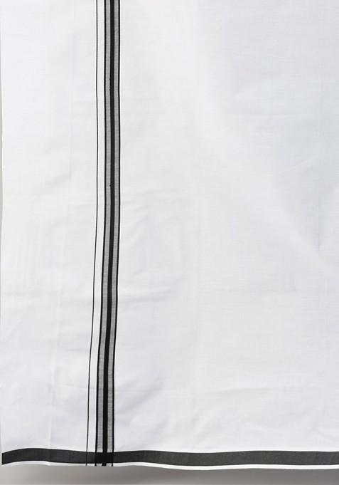 Black Long Sleeves Shirt With Border Detailed Veshti For Men