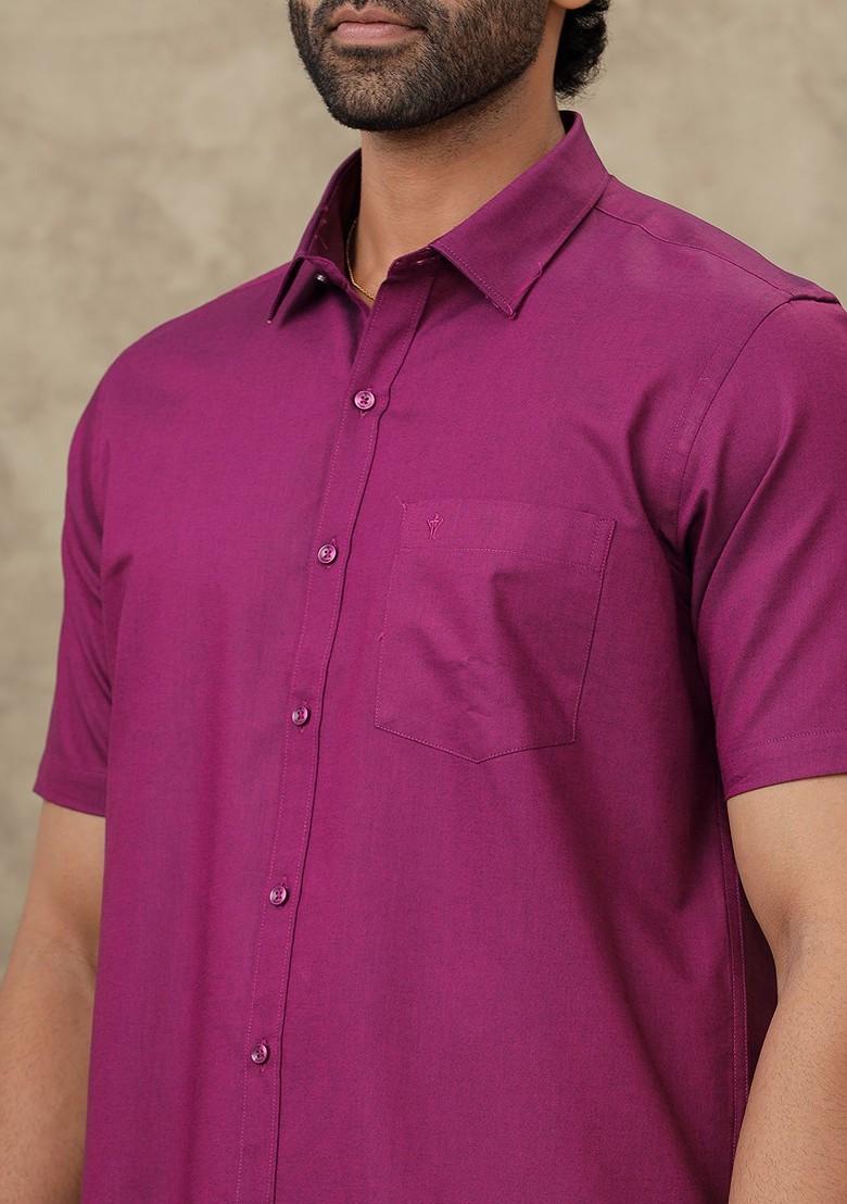 Violet Long Sleeves Shirt With Veshti For Men - Indya