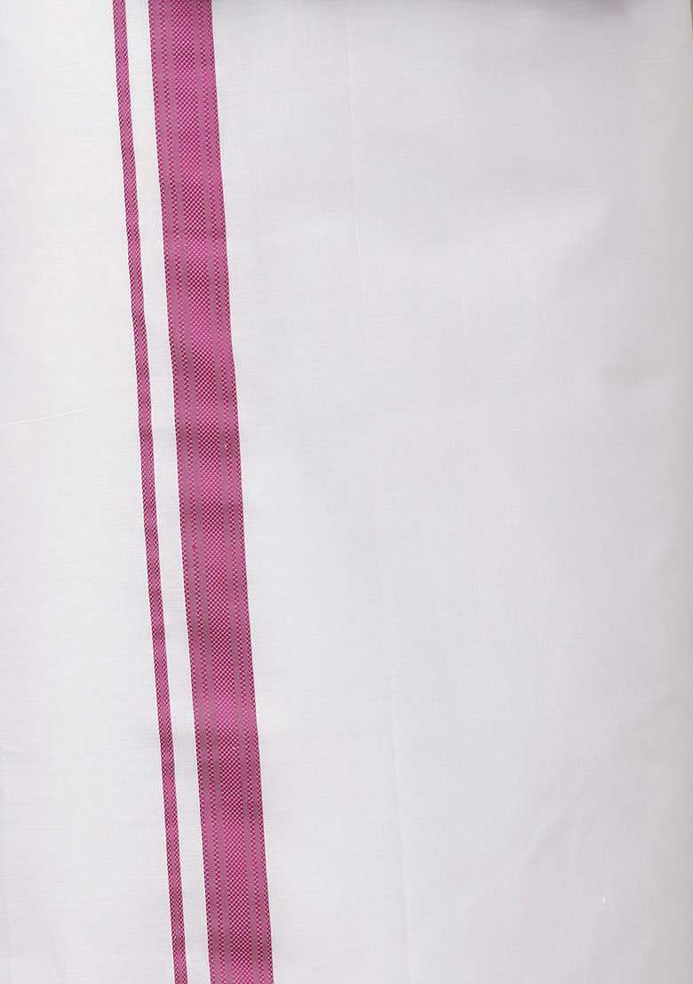 Violet Long Sleeves Shirt With Veshti For Men - Indya