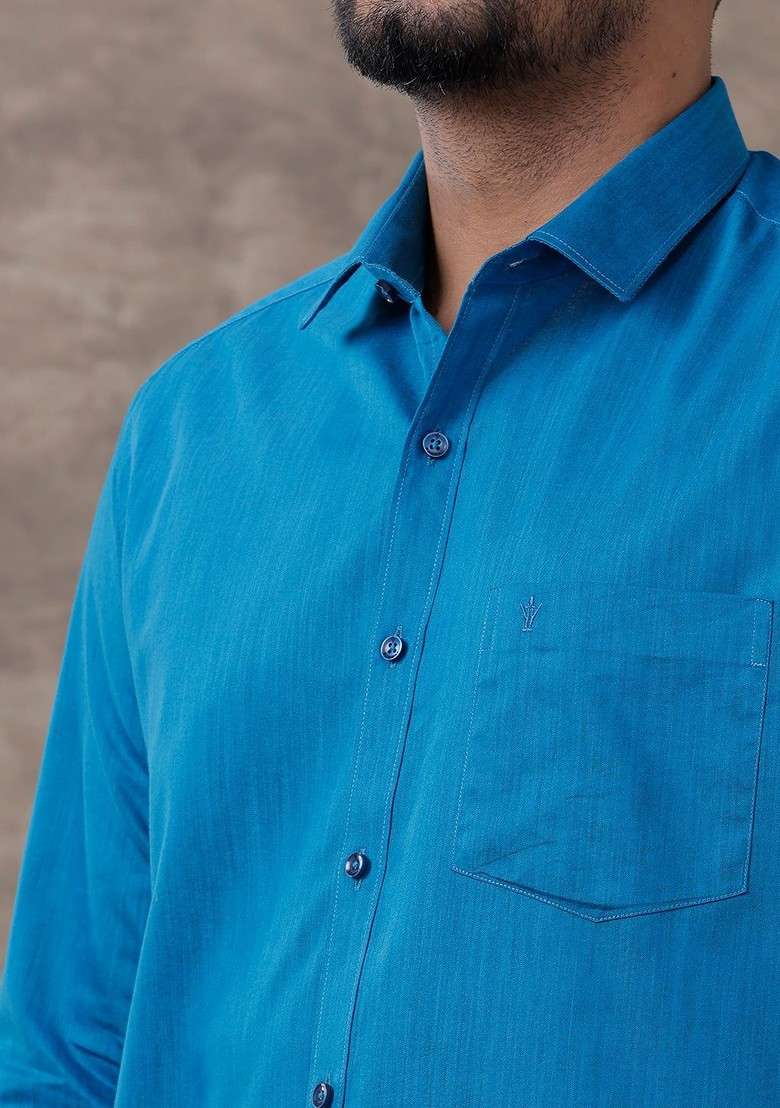 Blue Regular Shirt With Veshti For Men - Indya