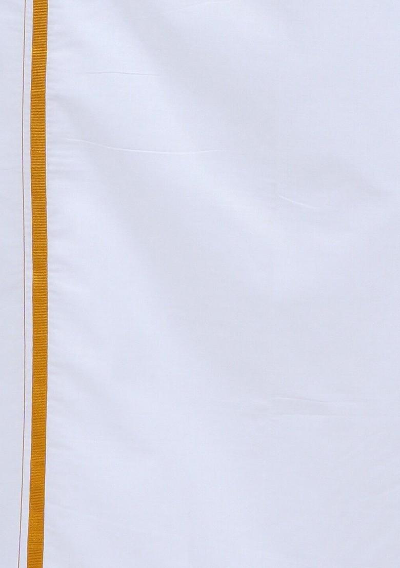 White Shirt With Zari Border Veshti For Men - Indya