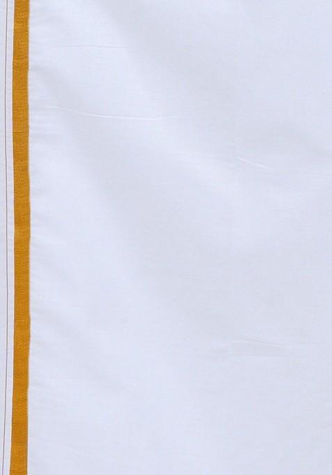 White Long Sleeves Pure Cotton Shirt With 3/4 Inch Zari Border Veshti For Men