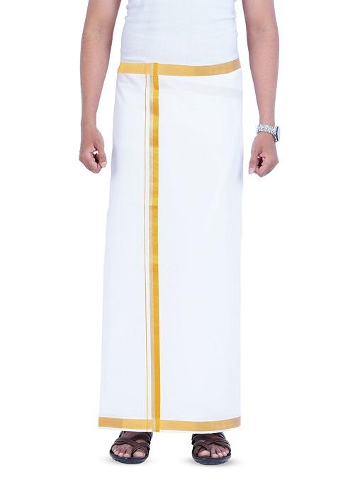 White Cotton Kerala Style Thalapathi Border Cotton Dhoti For Men