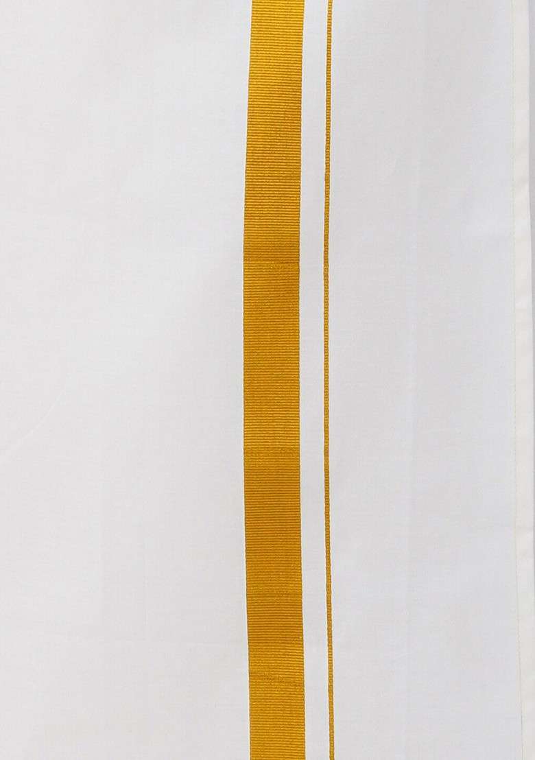 White Cotton White Solid Pure Cotton Dhotis For Men - Indya