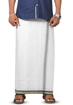White Cotton Solid Velcro Adjustable Cotton Dhoti For Men