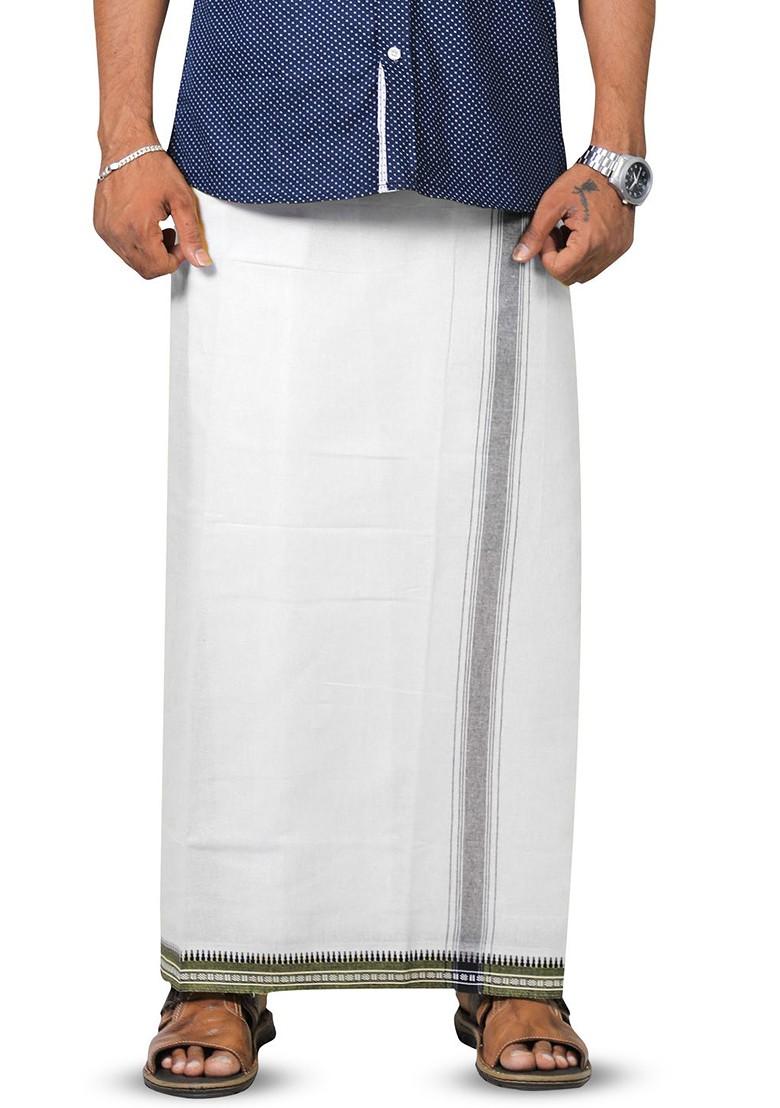 White Cotton Solid Velcro Adjustable Cotton Dhoti For Men