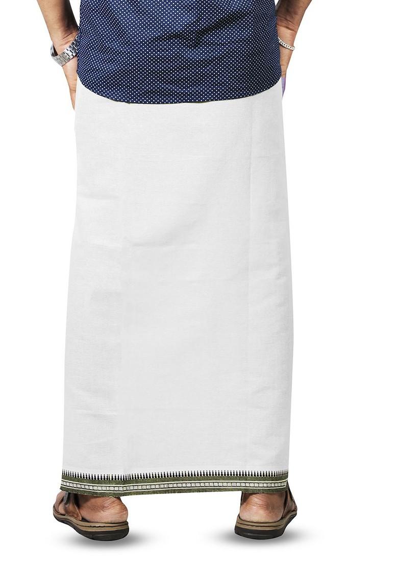 White Cotton Solid Velcro Adjustable Cotton Dhoti For Men - Indya