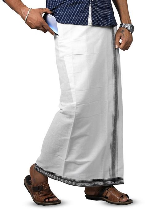 White Cotton Solid Velcro Adjustable Cotton Dhoti For Men