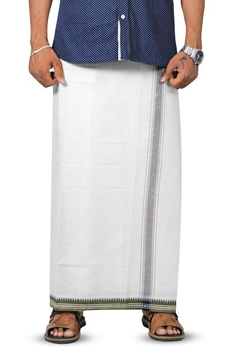 White Cotton Solid Velcro Adjustable Cotton Dhoti For Men