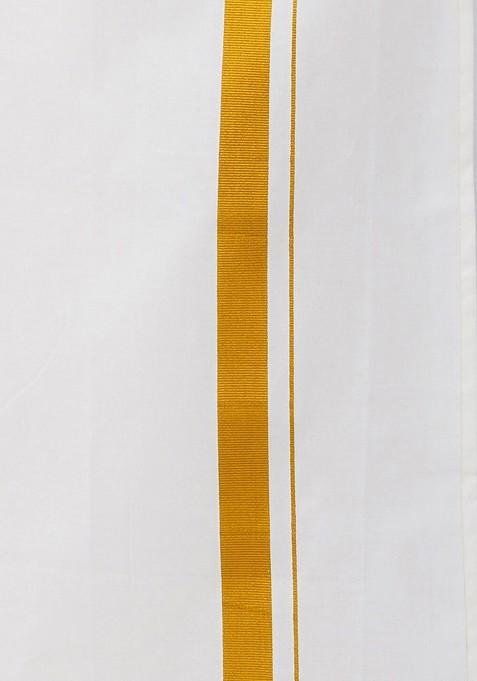 White Cotton White And Gold Coloured Solid Pure Cotton Dhoti For Men