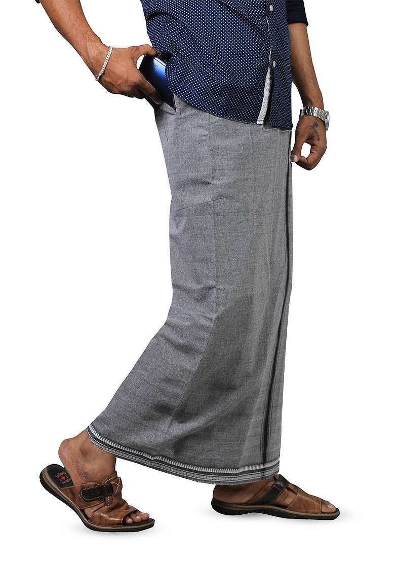 Grey Cotton Solid Velcro Adjustable Cotton Dhoti For Men - Indya