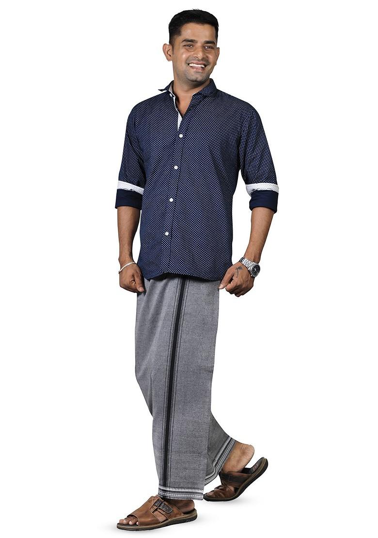 Grey Cotton Solid Velcro Adjustable Cotton Dhoti For Men - Indya