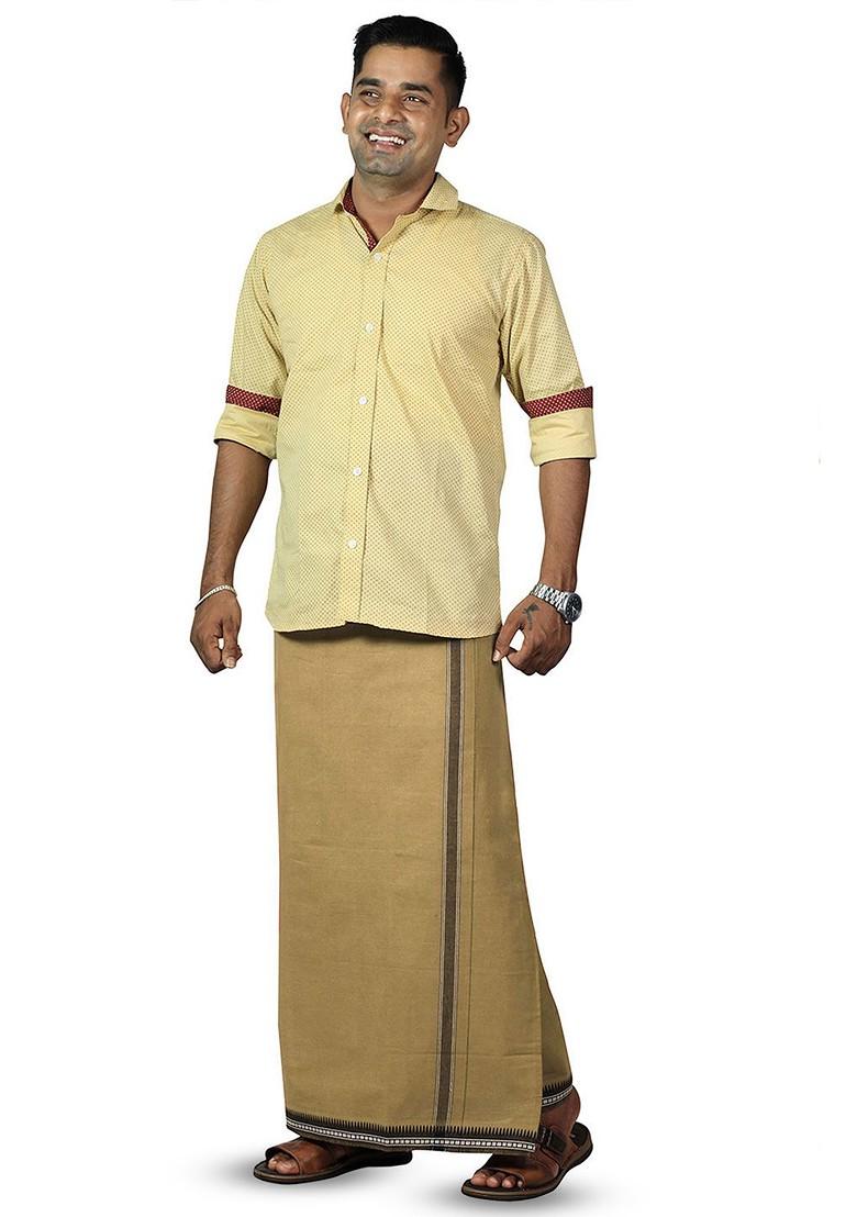 Beige Cotton Selection Of 2 Kerala Style Thalapathi Pure Cotton Dhotis For Men