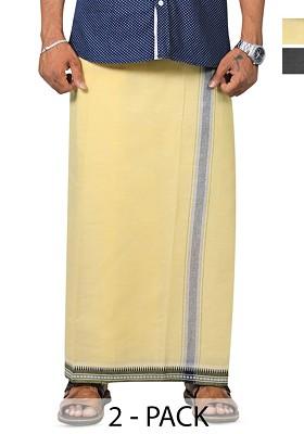 Yellow Cotton Pack Of 2 Cotton Dhotis For Men
