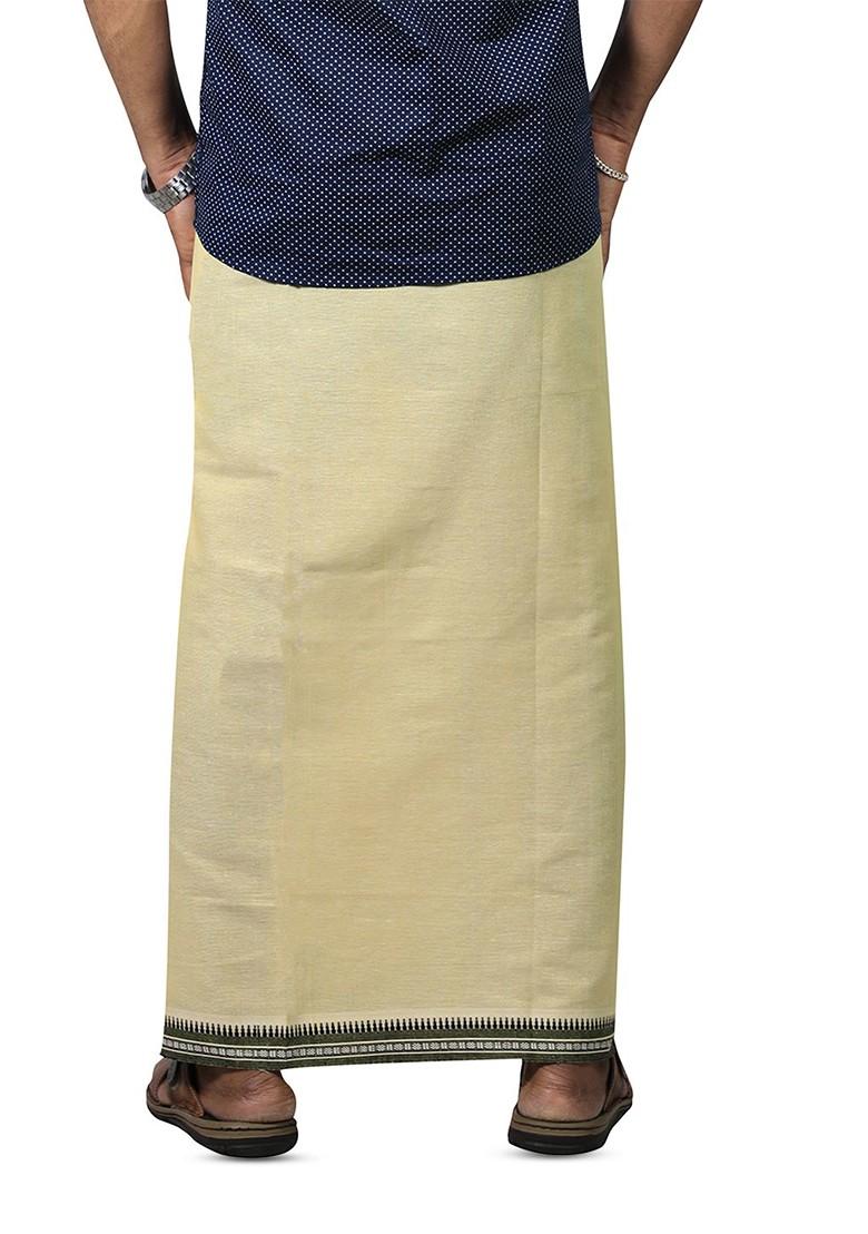 Yellow Cotton Pack Of 2 Cotton Dhotis For Men