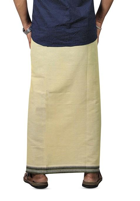 Yellow Cotton Pack Of 2 Cotton Dhotis For Men