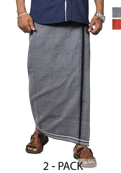 Grey Cotton Pack Of 2 Cotton Dhotis For Men