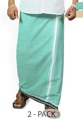 Green Cotton Selection Of 2 Kerala Style Thalapathi Pure Cotton Dhotis For Men