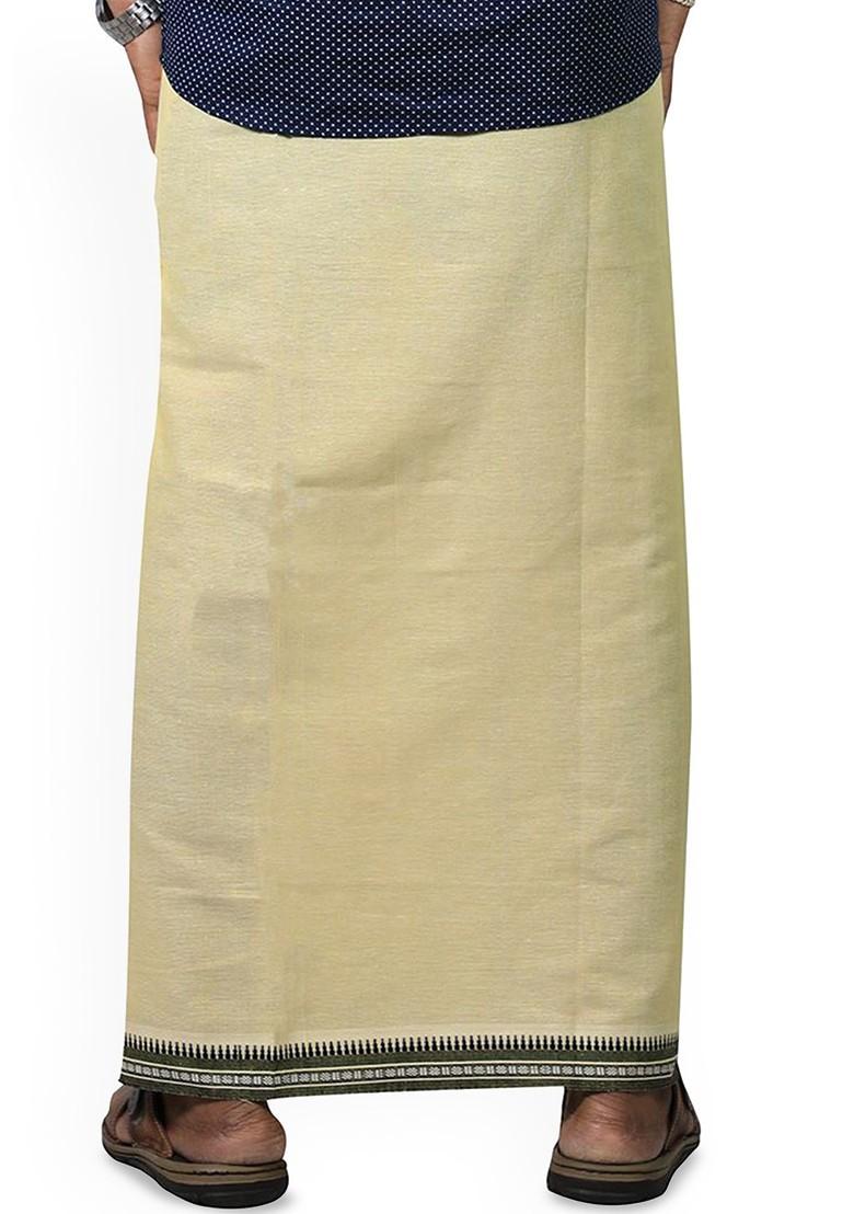 Green Cotton Selection Of 2 Kerala Style Thalapathi Pure Cotton Dhotis For Men