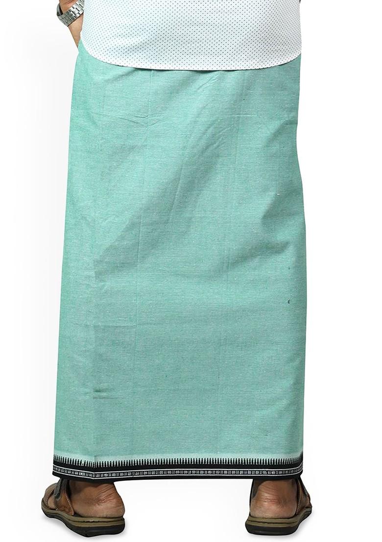 Green Cotton Selection Of 2 Kerala Style Thalapathi Pure Cotton Dhotis For Men