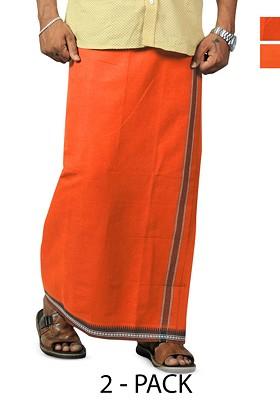 Orange Cotton Pack Of 2 Cotton Dhotis For Men