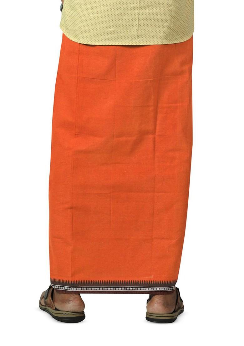 Orange Cotton Pack Of 2 Cotton Dhotis For Men