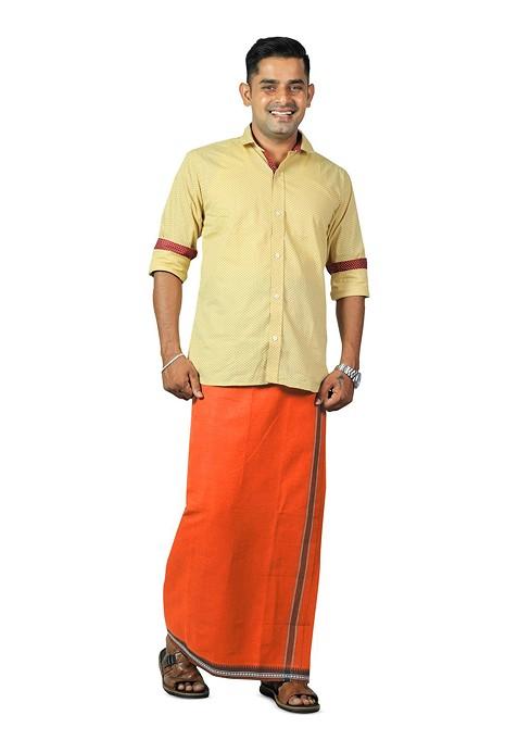Orange Cotton Pack Of 2 Cotton Dhotis For Men