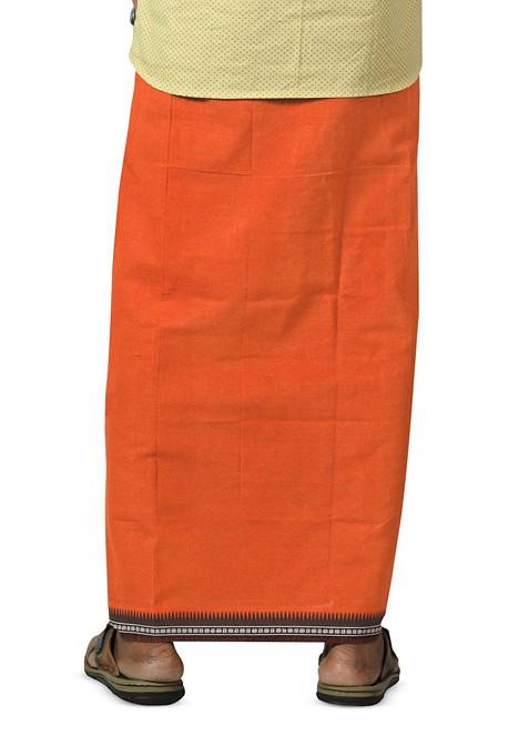 Orange Cotton Pack Of 2 Cotton Dhotis For Men