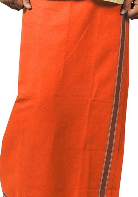 Orange Cotton Pack Of 2 Cotton Dhotis For Men